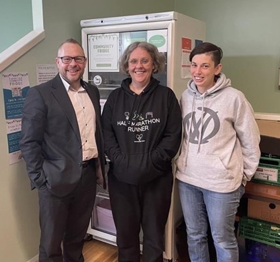 L to R: Alistair Beattie, Community Education Liaison Officer at Renewi with Claire and Leyla from Barnsley’s Community Fridge, based at the old Mapplewell and Staincross Town Hall.